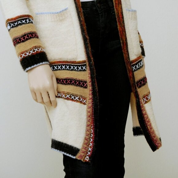 Janice Fair Isle Knit Striped Knee Length Cardigan Multicolors Women One Size - Picture 6 of 16